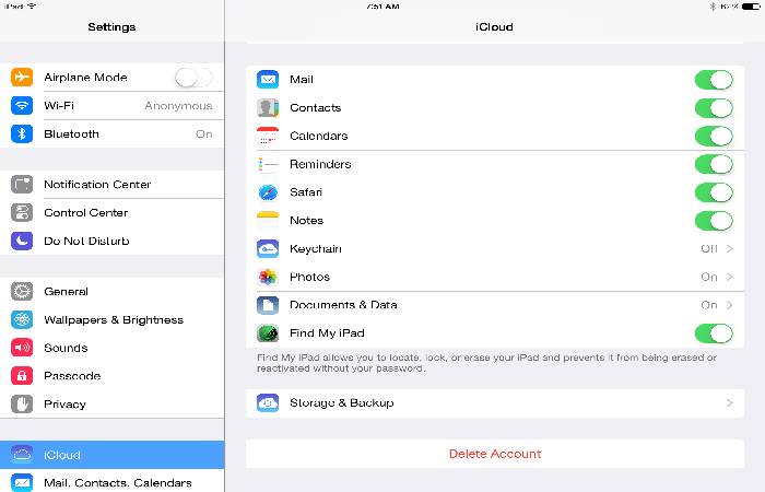 Iphone settings cloud